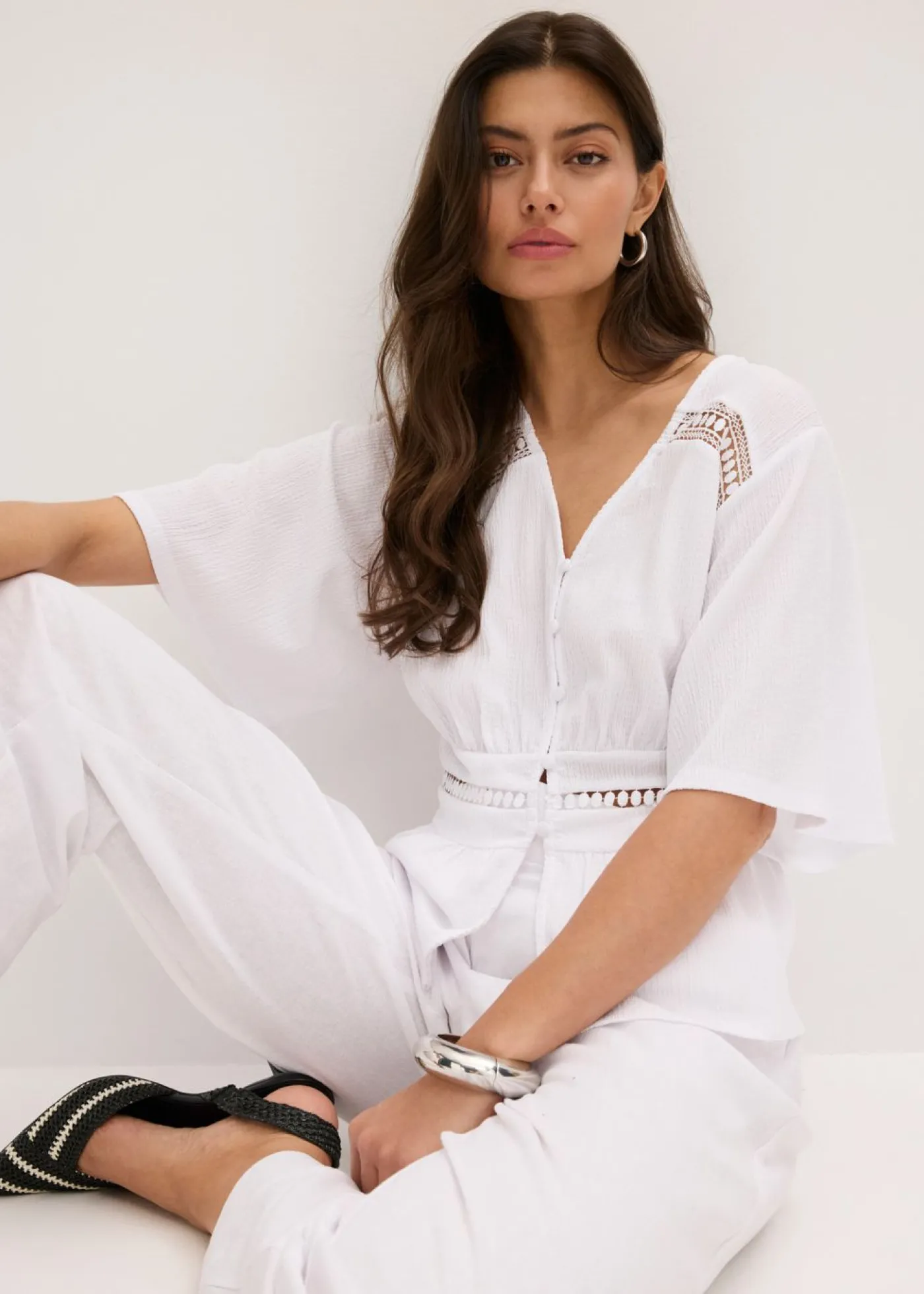 bonprix bonprix Camiseta tipo túnica con encaje Blanco New