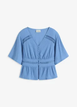 bonprix bonprix Camiseta tipo túnica con encaje azul provenzal Discount
