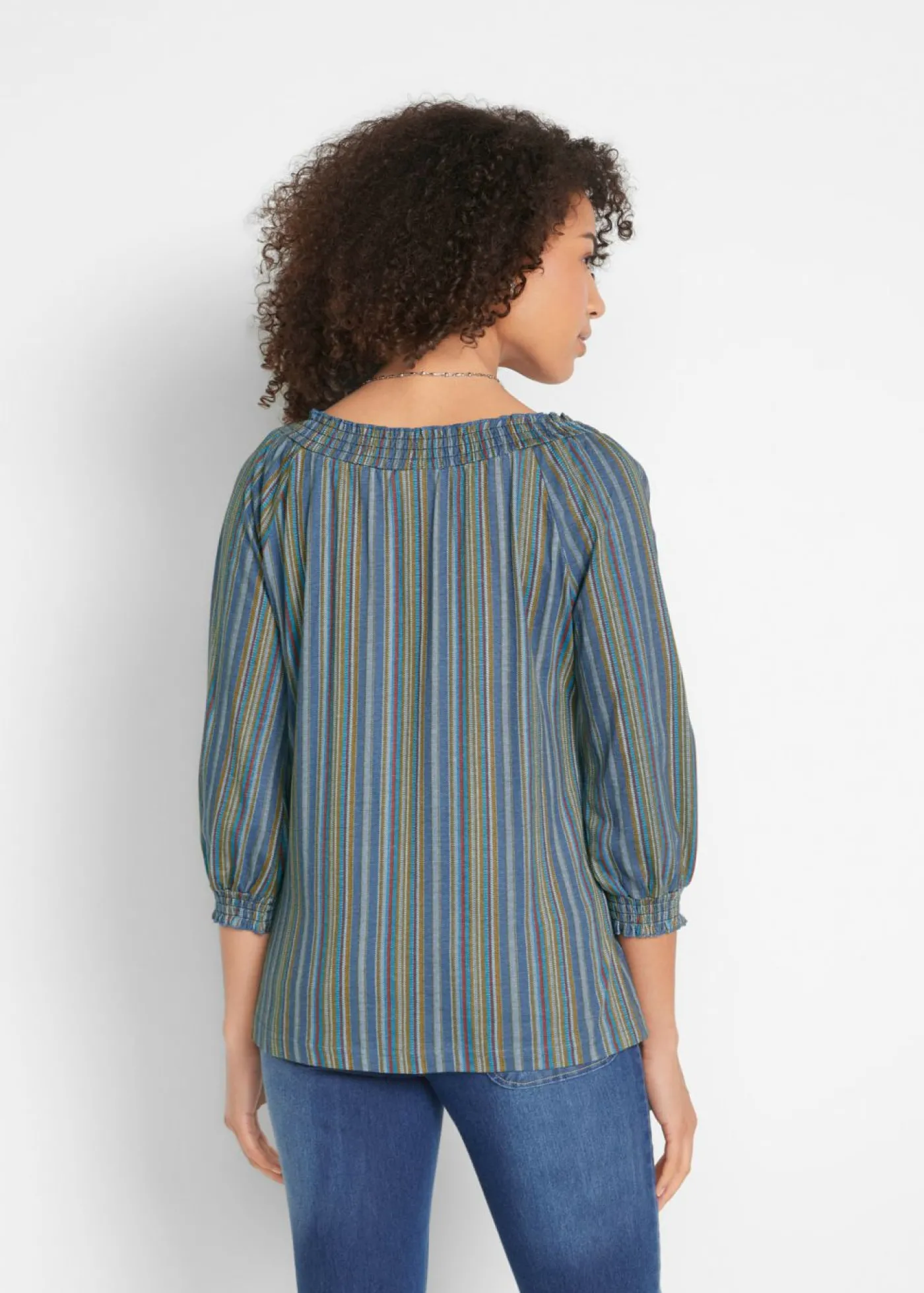 bonprix bonprix Camiseta tipo túnica con mangas 3/4 y estampado de rayas Azul añil de rayas Discount
