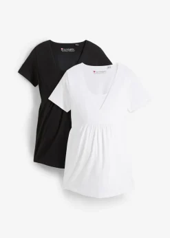 bonprix bonprix Camisetas premamá y de lactancia 2 en 1 (2 unidades) Negro-blanco Clearance