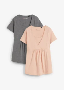 bonprix bonprix Camisetas premamá y de lactancia 2 en 1 (2 unidades) Rosa vintage + gris jaspeado