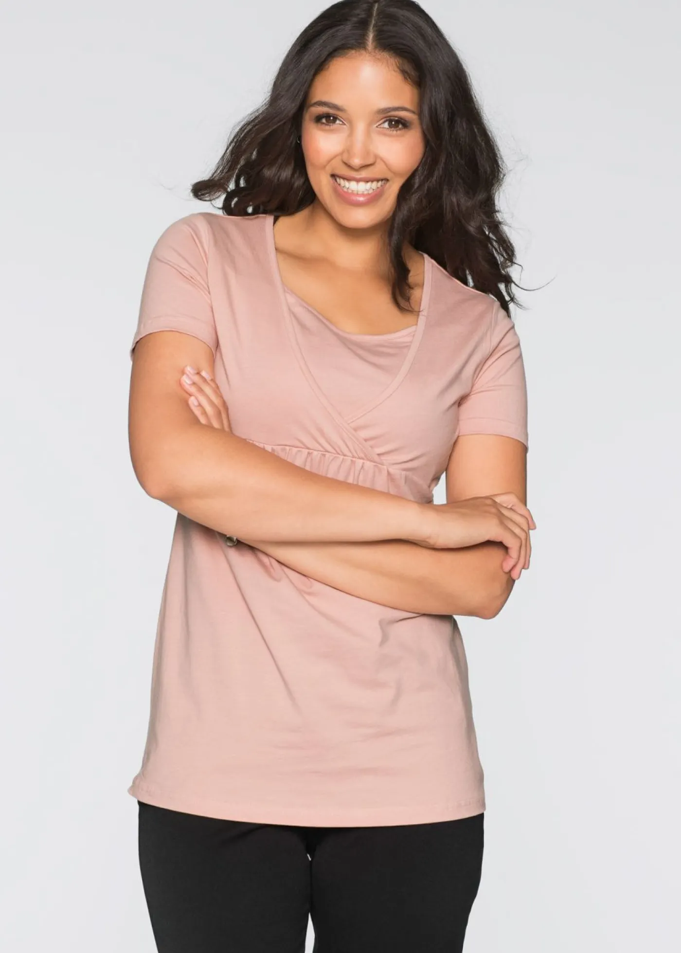 bonprix bonprix Camisetas premamá y de lactancia 2 en 1 (2 unidades) Rosa vintage + gris jaspeado