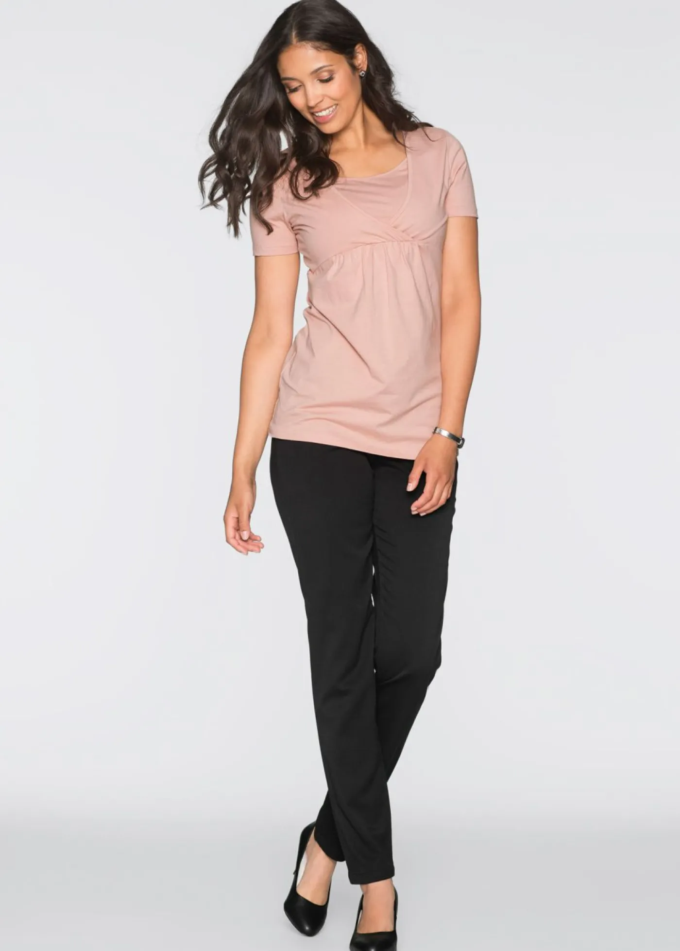 bonprix bonprix Camisetas premamá y de lactancia 2 en 1 (2 unidades) Rosa vintage + gris jaspeado