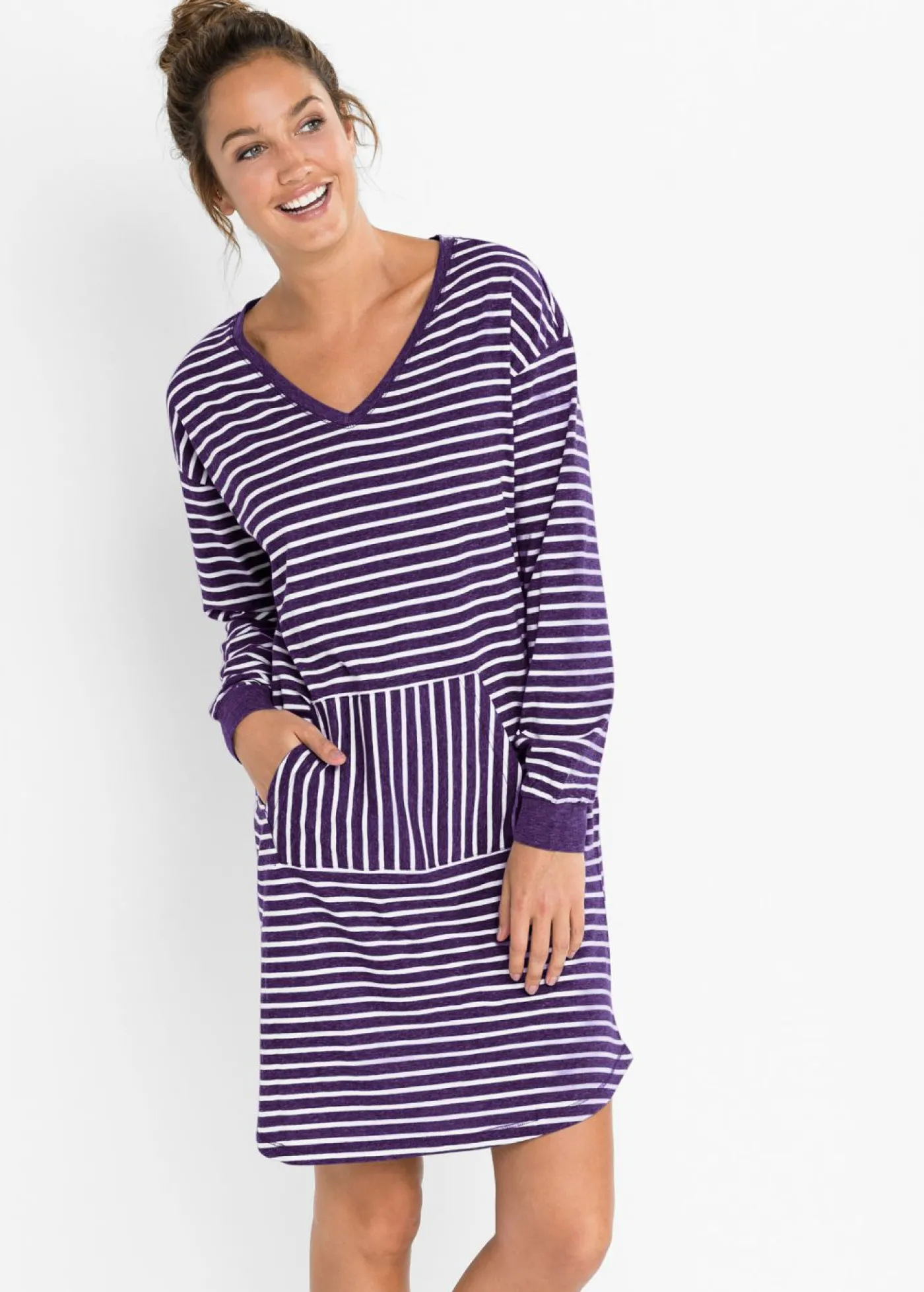 bonprix bonprix Camisón con algodón orgánico Lila jaspeado/blanco lana de rayas Hot