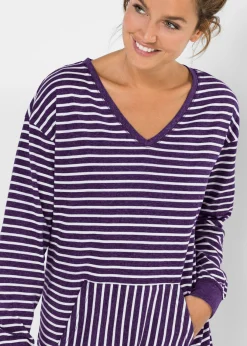 bonprix bonprix Camisón con algodón orgánico Lila jaspeado/blanco lana de rayas Hot