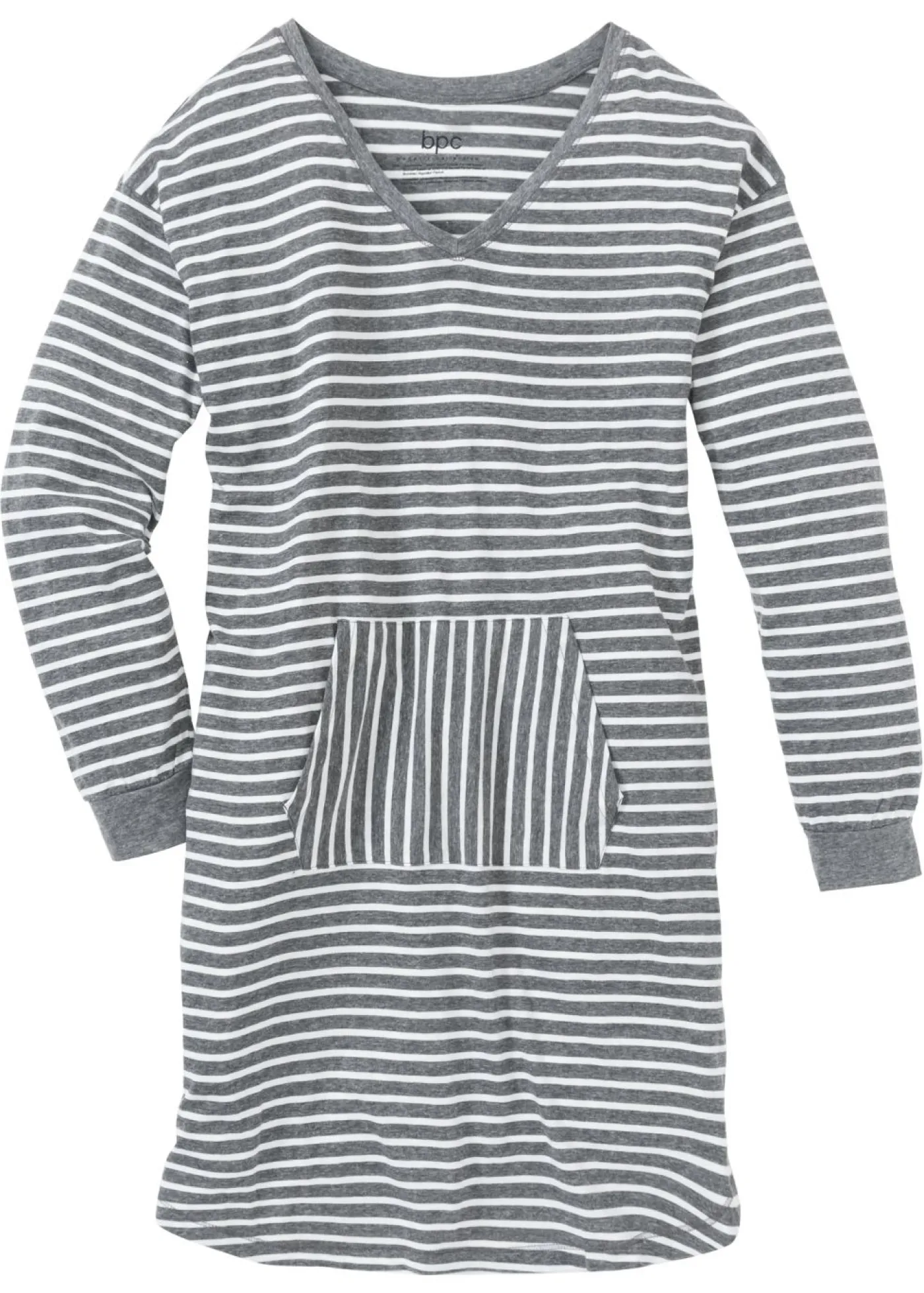 bonprix bonprix Camisón con algodón orgánico Gris jaspeado-blanco lana de rayas Outlet