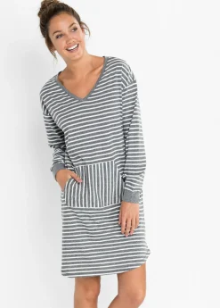 bonprix bonprix Camisón con algodón orgánico Gris jaspeado-blanco lana de rayas Outlet