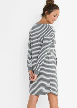 bonprix bonprix Camisón con algodón orgánico Gris jaspeado-blanco lana de rayas Outlet