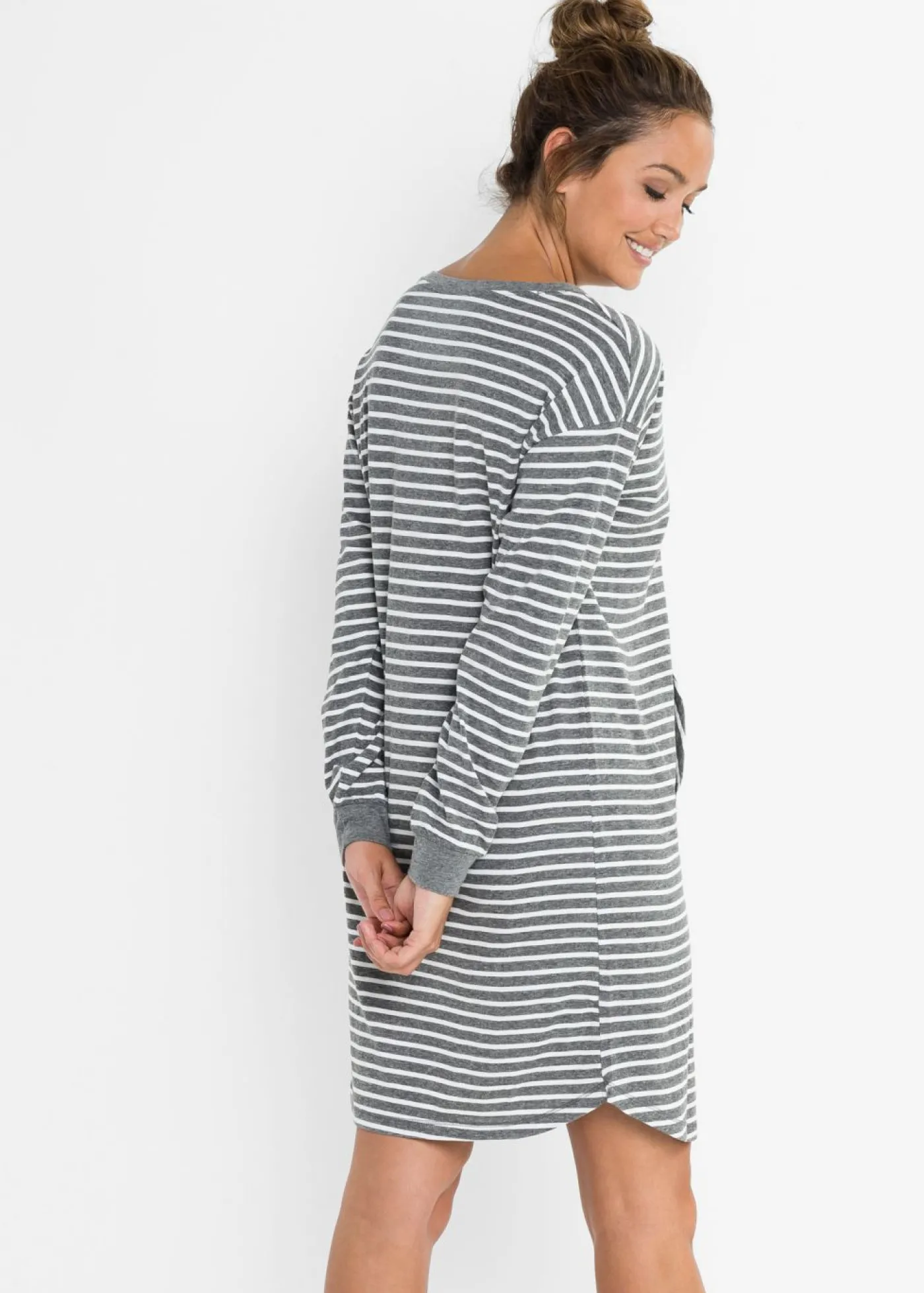 bonprix bonprix Camisón con algodón orgánico Gris jaspeado-blanco lana de rayas Outlet