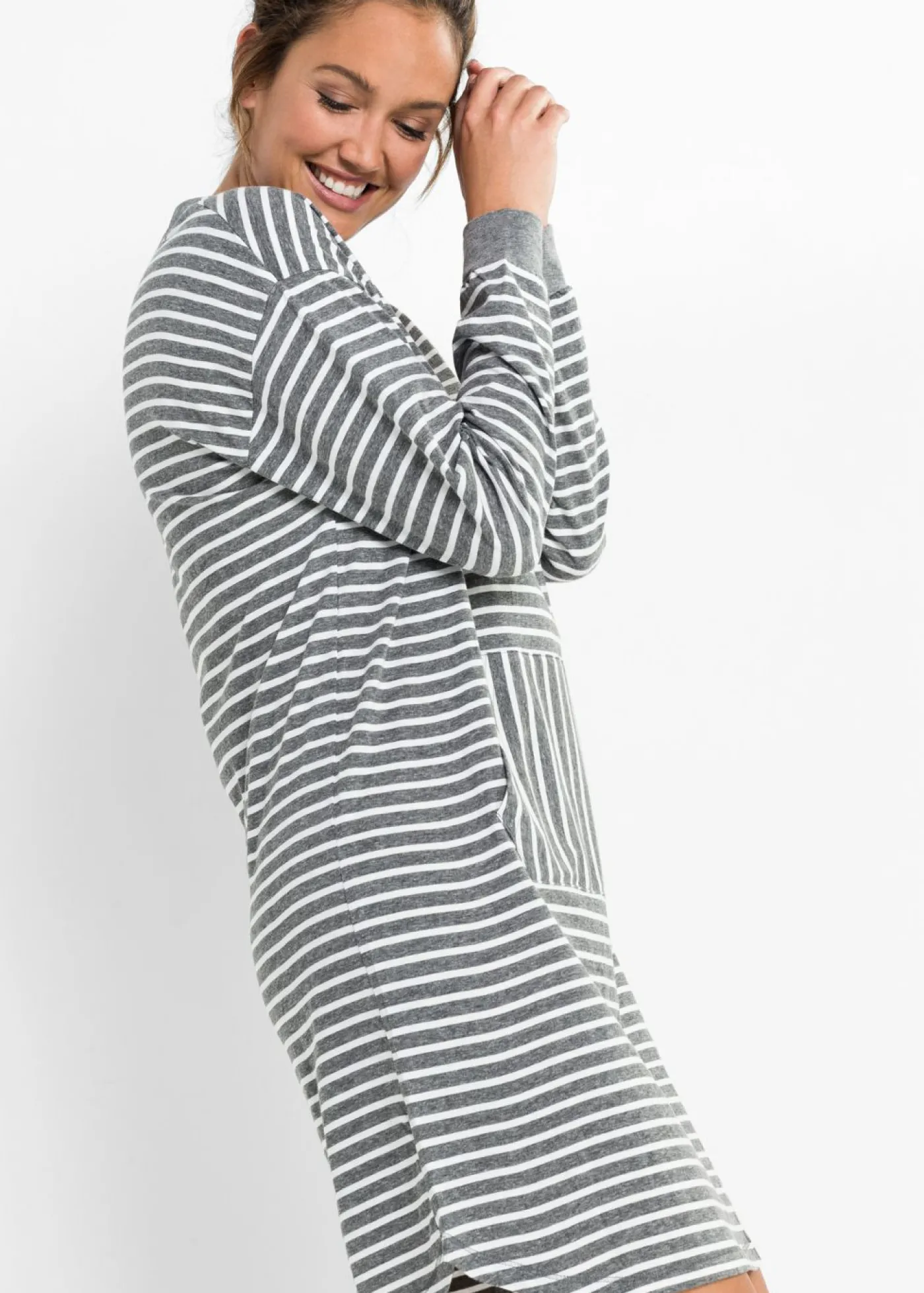 bonprix bonprix Camisón con algodón orgánico Gris jaspeado-blanco lana de rayas Outlet