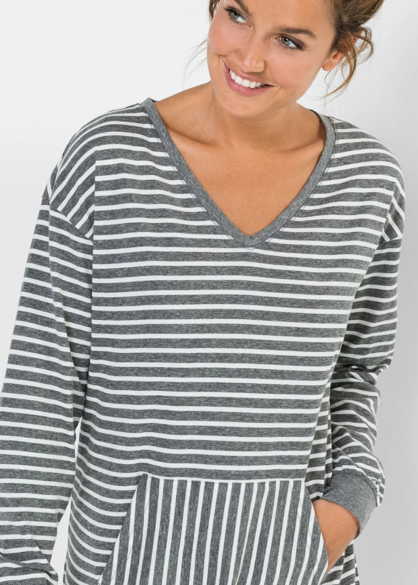bonprix bonprix Camisón con algodón orgánico Gris jaspeado-blanco lana de rayas Outlet