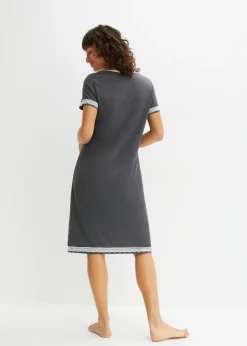 bonprix bonprix Camisón con botones y encaje suave Antracita jaspeado-blanco lana Best