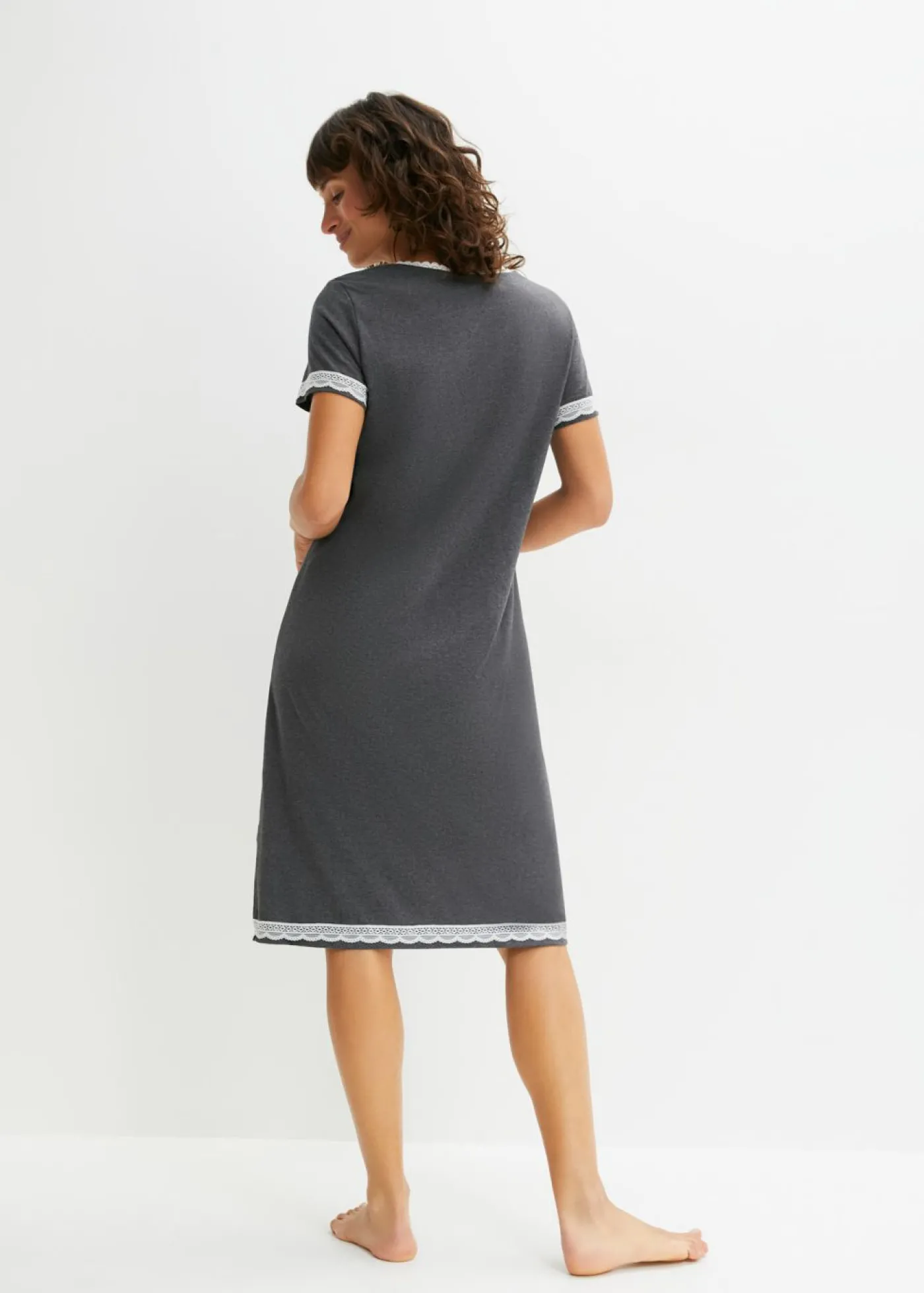 bonprix bonprix Camisón con botones y encaje suave Antracita jaspeado-blanco lana Best