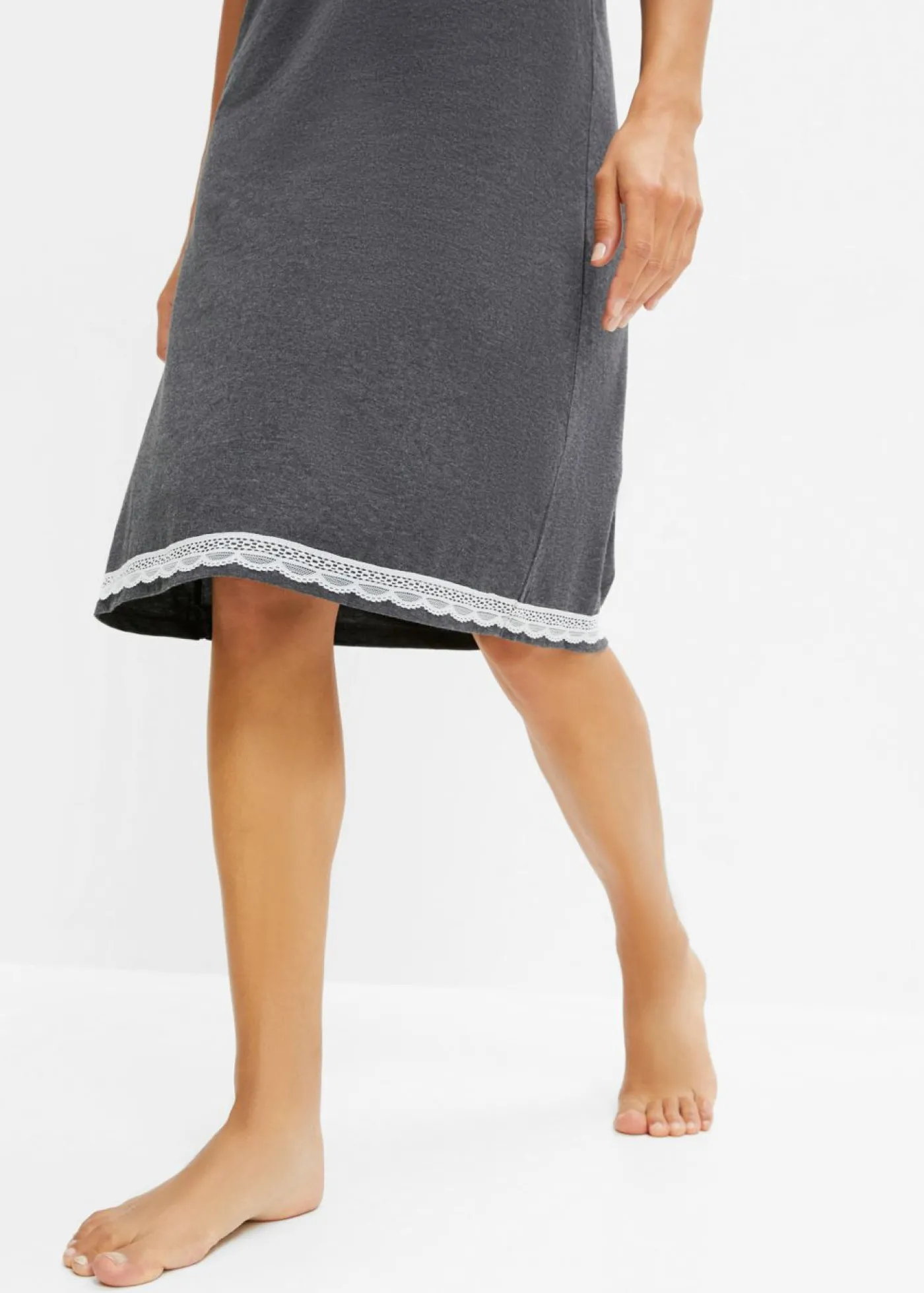 bonprix bonprix Camisón con botones y encaje suave Antracita jaspeado-blanco lana Best