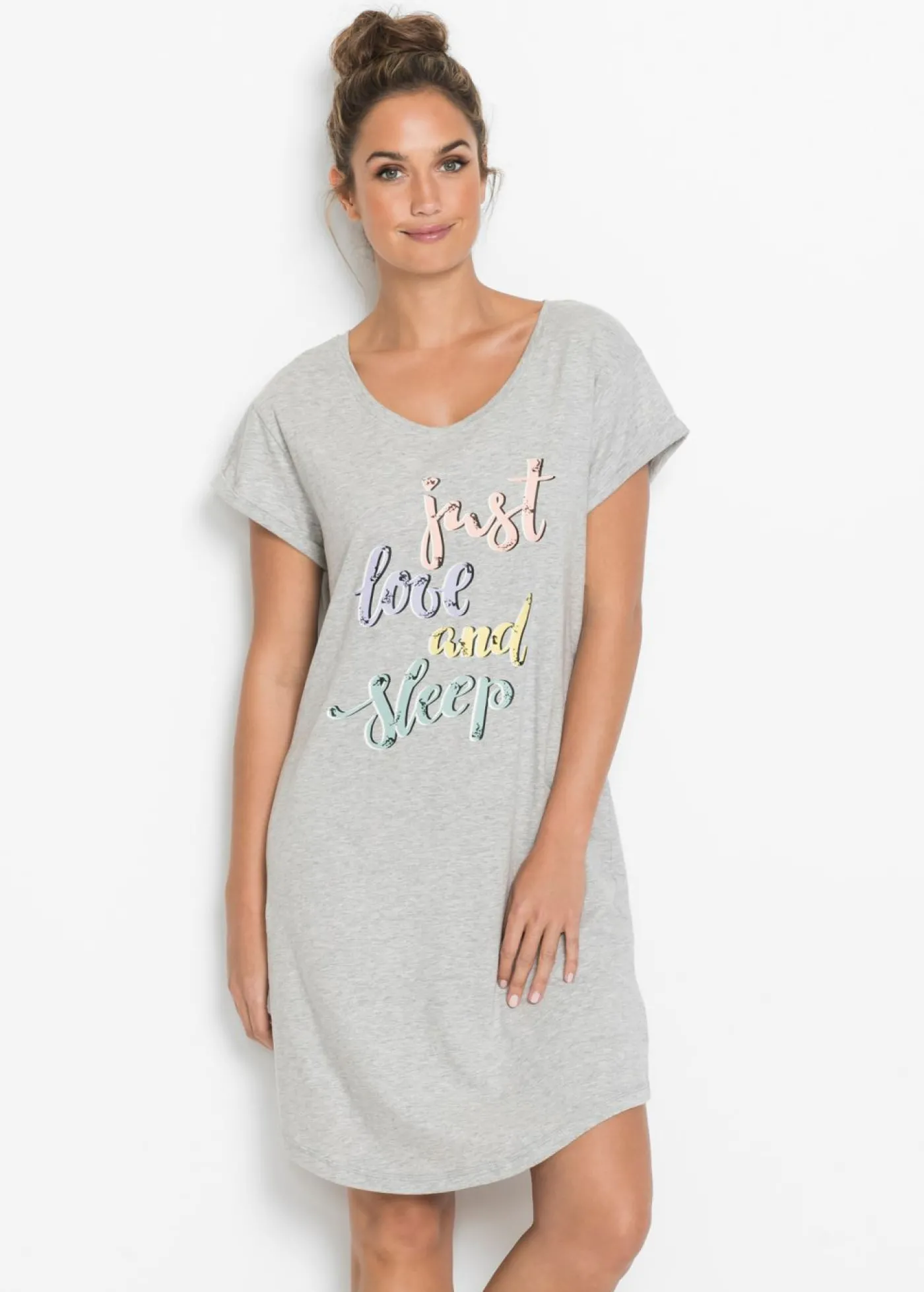 bonprix bonprix Camisón corto Gris claro jaspeado estampado Outlet