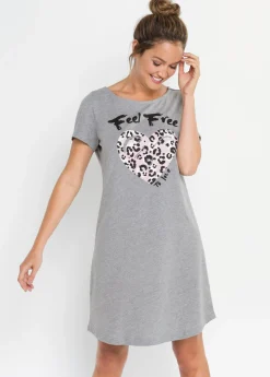 bonprix bonprix Camisón corto gris jaspeado/rosa empolvado estampado