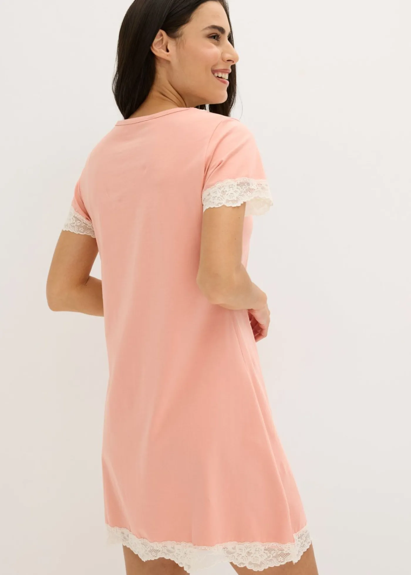 bonprix bonprix Camisón corto con un encaje delicado Coral claro Sale
