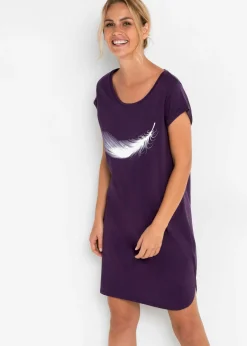 bonprix bonprix Camisón corto de algodón orgánico puro Lila oscuro estampado Hot