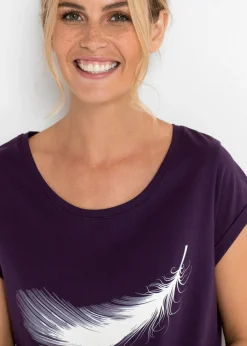 bonprix bonprix Camisón corto de algodón orgánico puro Lila oscuro estampado Hot