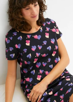 bonprix bonprix Camisón corto de algodón orgánico puro Magnolia-negro New