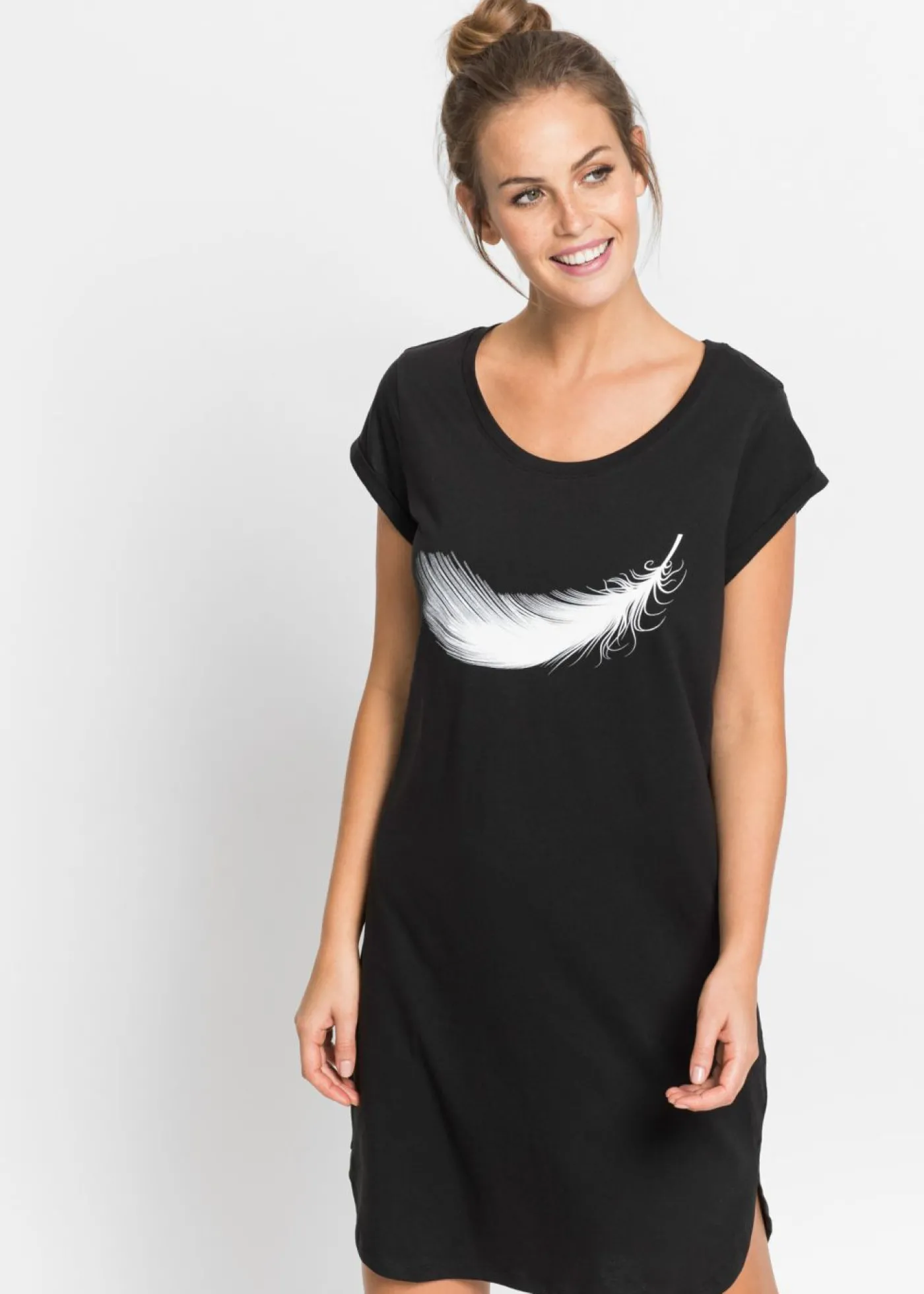 bonprix bonprix Camisón corto de algodón orgánico puro Negro estampado Best