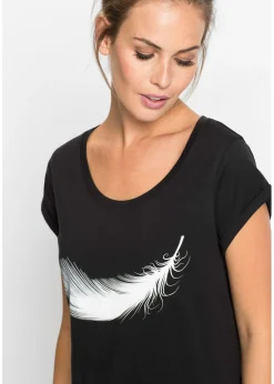 bonprix bonprix Camisón corto de algodón orgánico puro Negro estampado Best