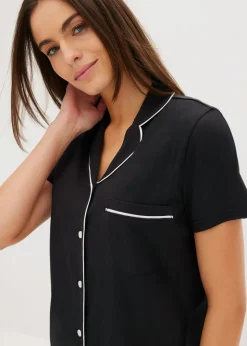 bonprix bonprix Camisón corto de algodón orgánico puro Negro-blanco Best