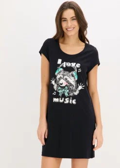bonprix bonprix Camisón corto de algodón orgánico puro Negro estampado Outlet