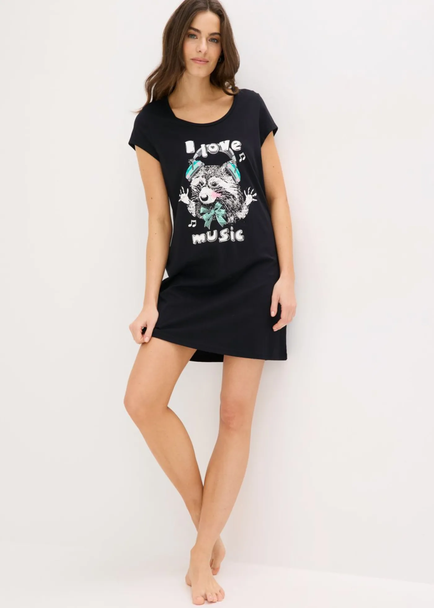 bonprix bonprix Camisón corto de algodón orgánico puro Negro estampado Outlet