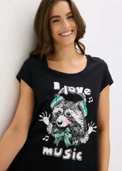 bonprix bonprix Camisón corto de algodón orgánico puro Negro estampado Outlet