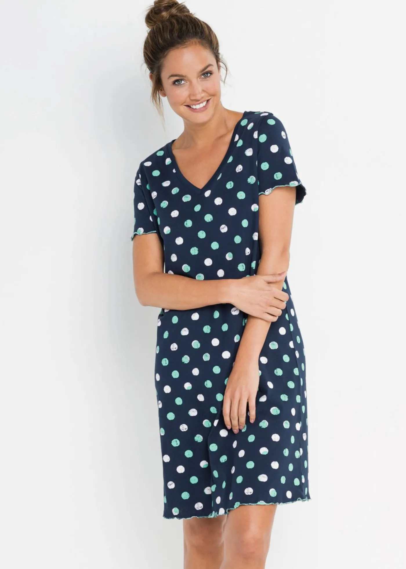 bonprix bonprix Camisón corto de algodón orgánico Azul marino de lunares Sale