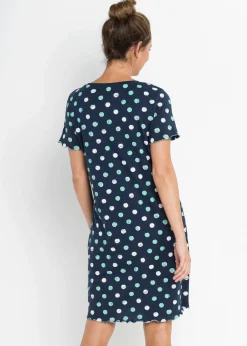 bonprix bonprix Camisón corto de algodón orgánico Azul marino de lunares Sale