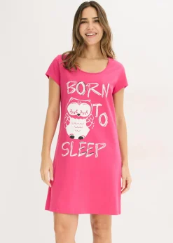 bonprix bonprix Camisón corto de algodón orgánico puro Pink lady/estampado de búhos Outlet
