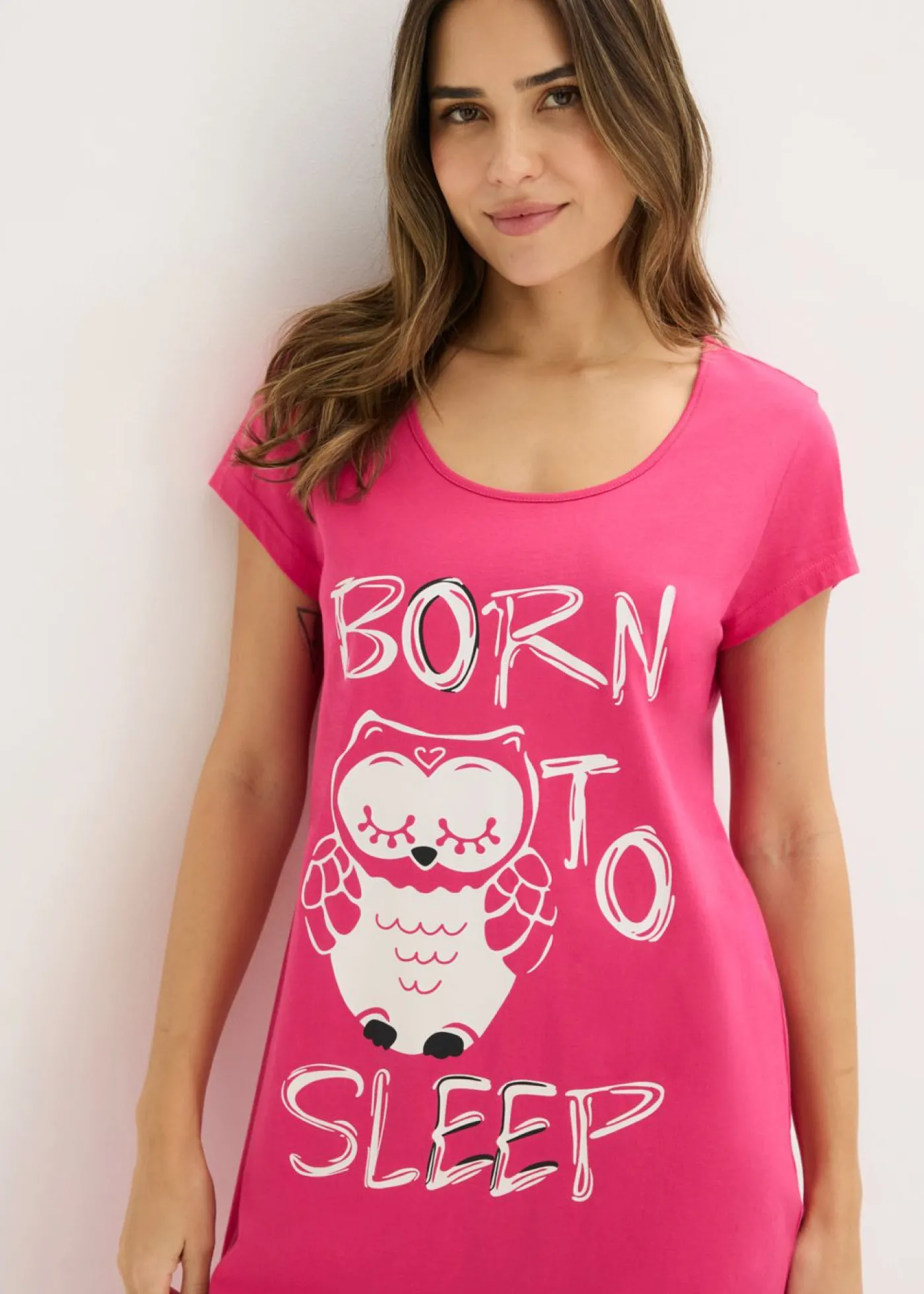 bonprix bonprix Camisón corto de algodón orgánico puro Pink lady/estampado de búhos Outlet