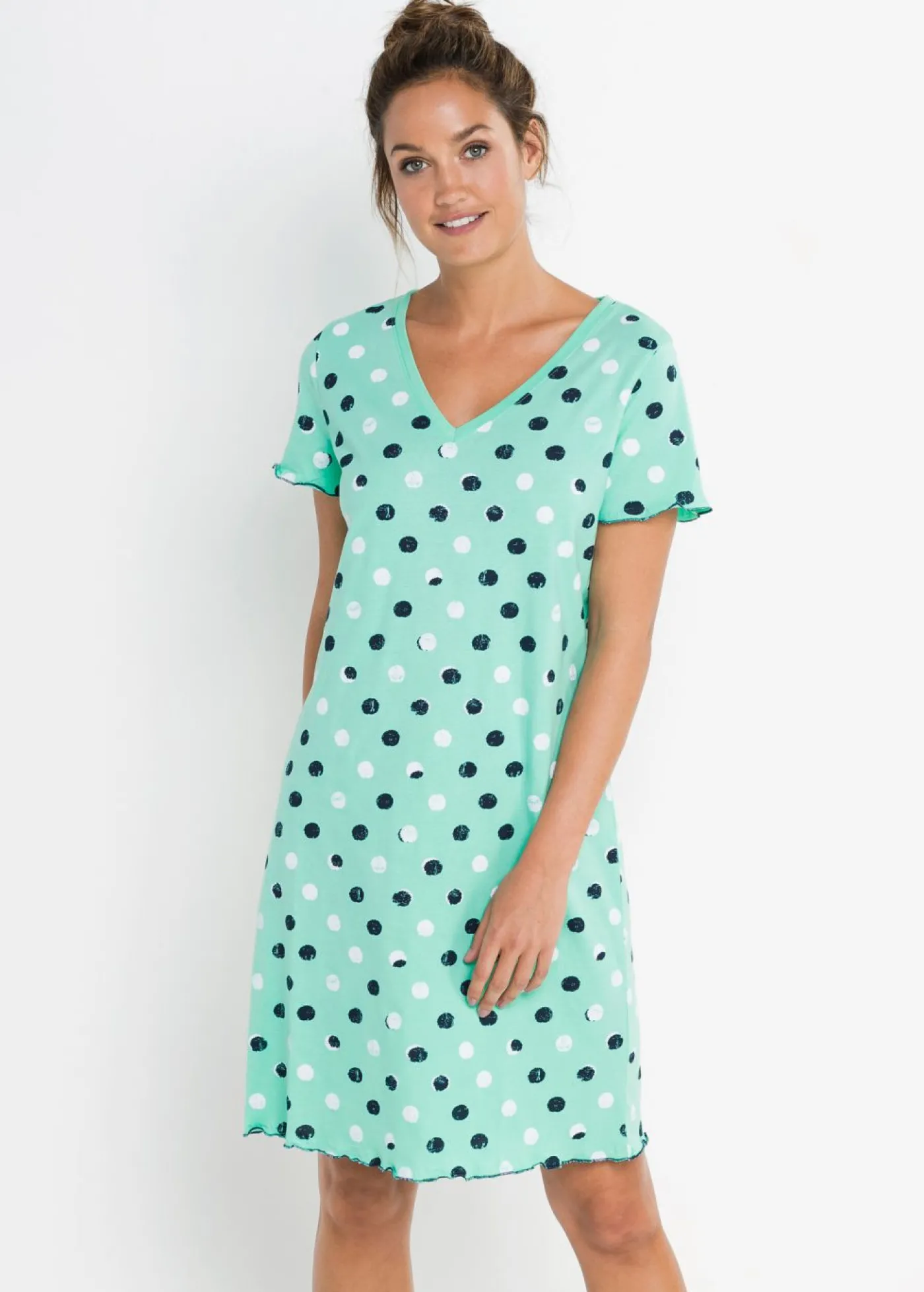 bonprix bonprix Camisón corto de algodón orgánico Azul mentol de lunares Hot