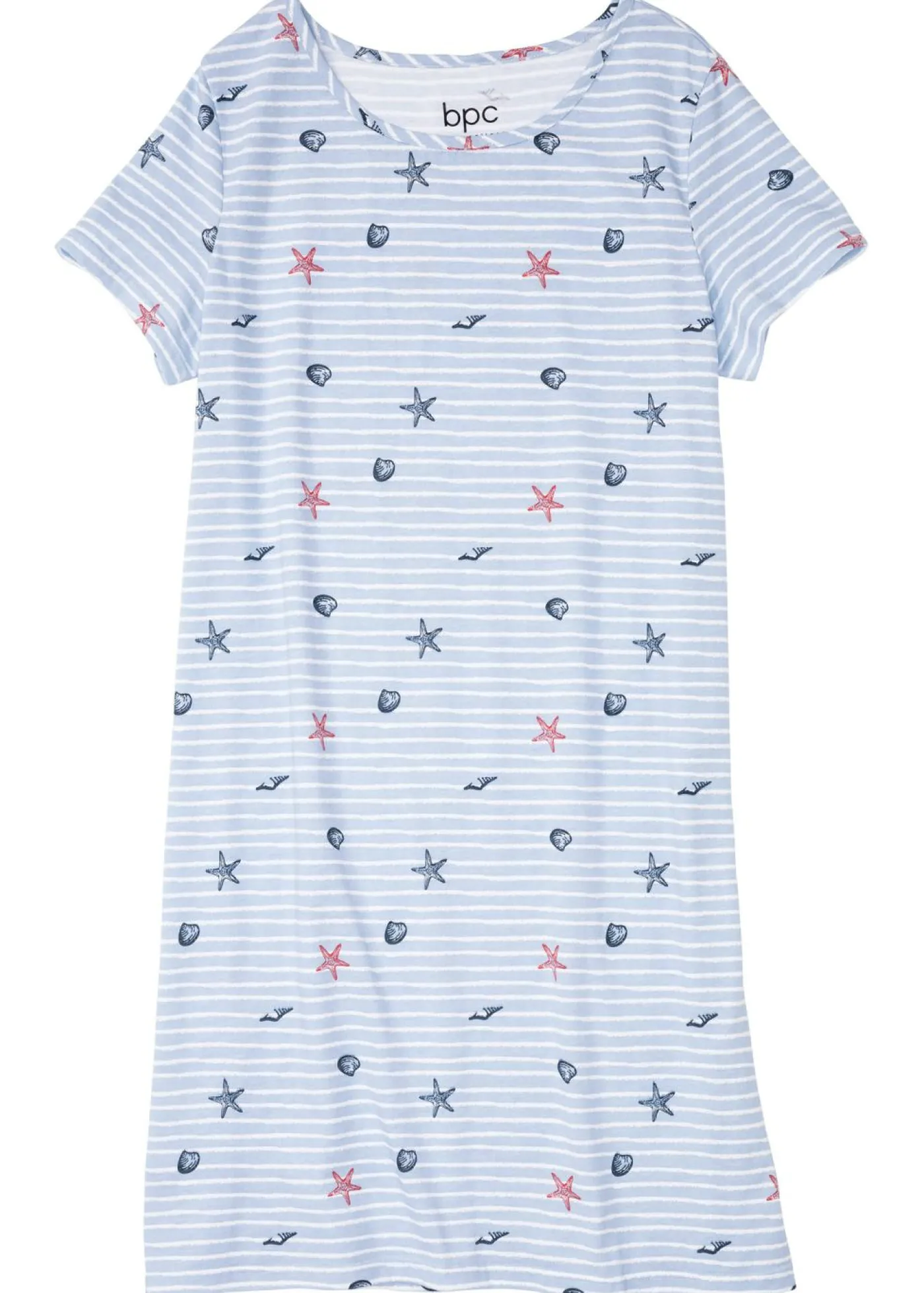 bonprix bonprix Camisón corto de algodón puro azul perla con rayas Online