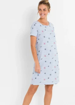 bonprix bonprix Camisón corto de algodón puro azul perla con rayas Online
