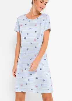 bonprix bonprix Camisón corto de algodón puro azul perla con rayas Online