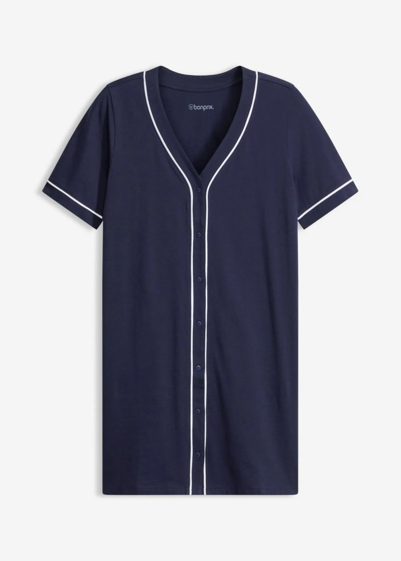 bonprix bonprix Camisón corto de algodón puro con botones Azul marino-blanco Online