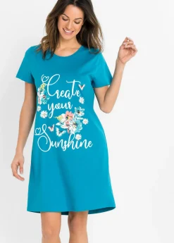 bonprix bonprix Camisón corto de algodón puro (2 unidades) Pizarra/turquesa oscuro estampado Sale