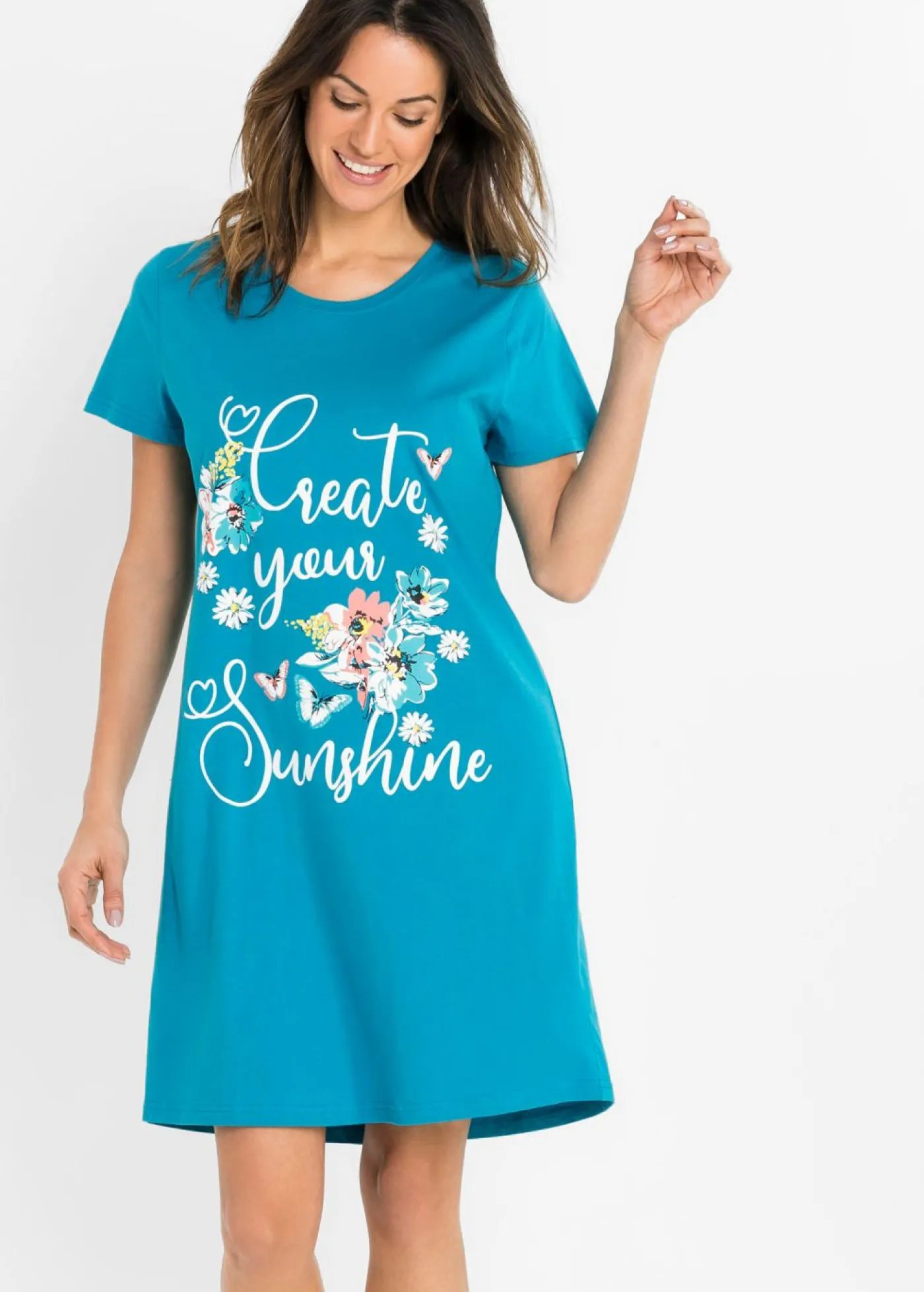 bonprix bonprix Camisón corto de algodón puro (2 unidades) Pizarra/turquesa oscuro estampado Sale