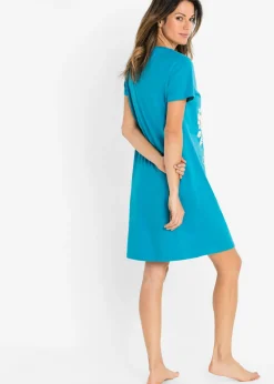 bonprix bonprix Camisón corto de algodón puro (2 unidades) Pizarra/turquesa oscuro estampado Sale