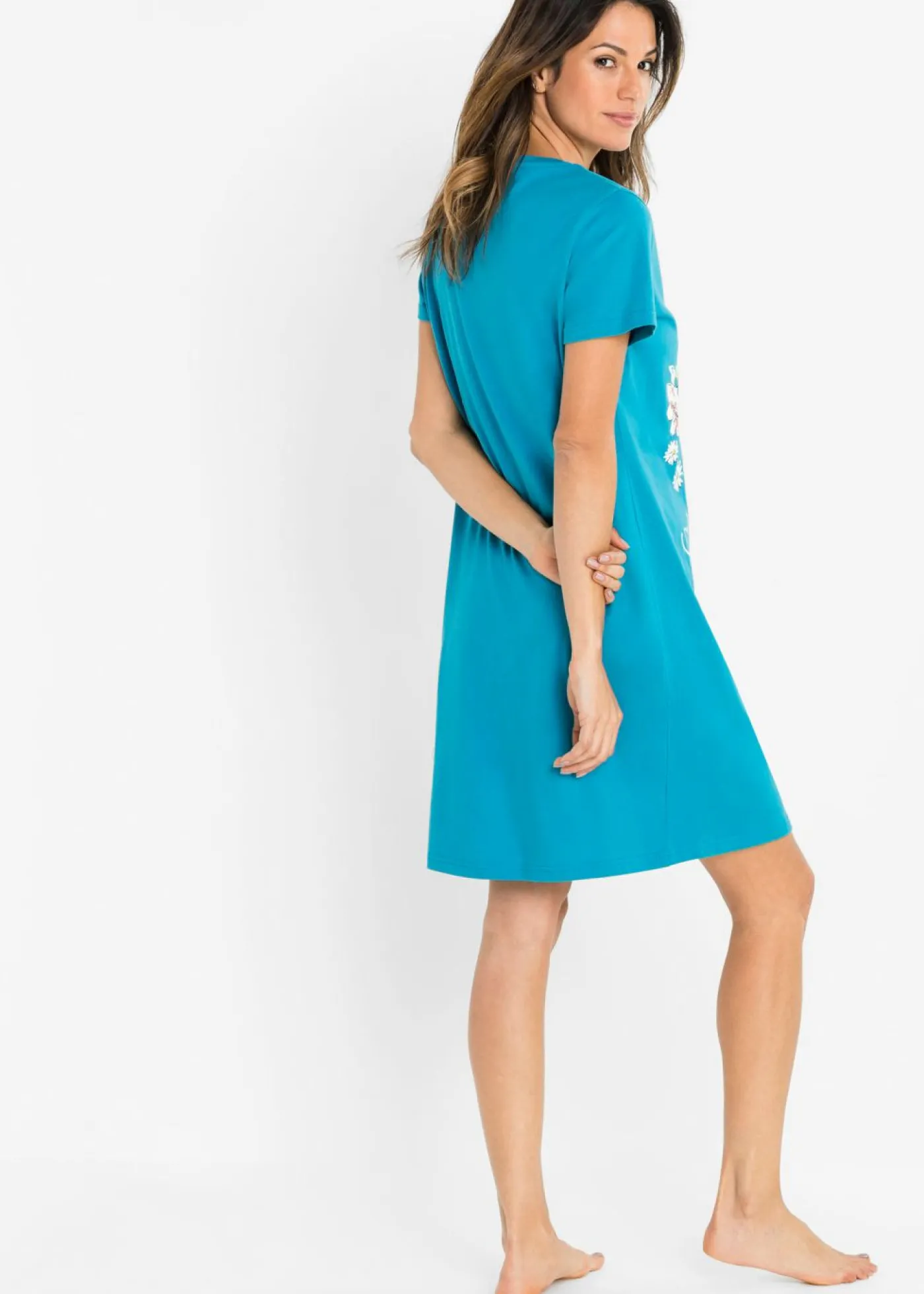 bonprix bonprix Camisón corto de algodón puro (2 unidades) Pizarra/turquesa oscuro estampado Sale