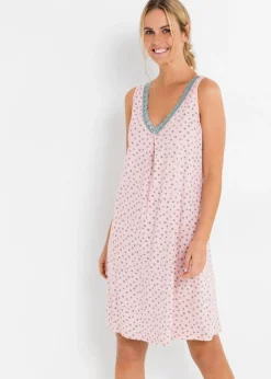 bonprix bonprix Camisón corto de mezcla suave de viscosa rosa pálido/hierbabuena de lunares