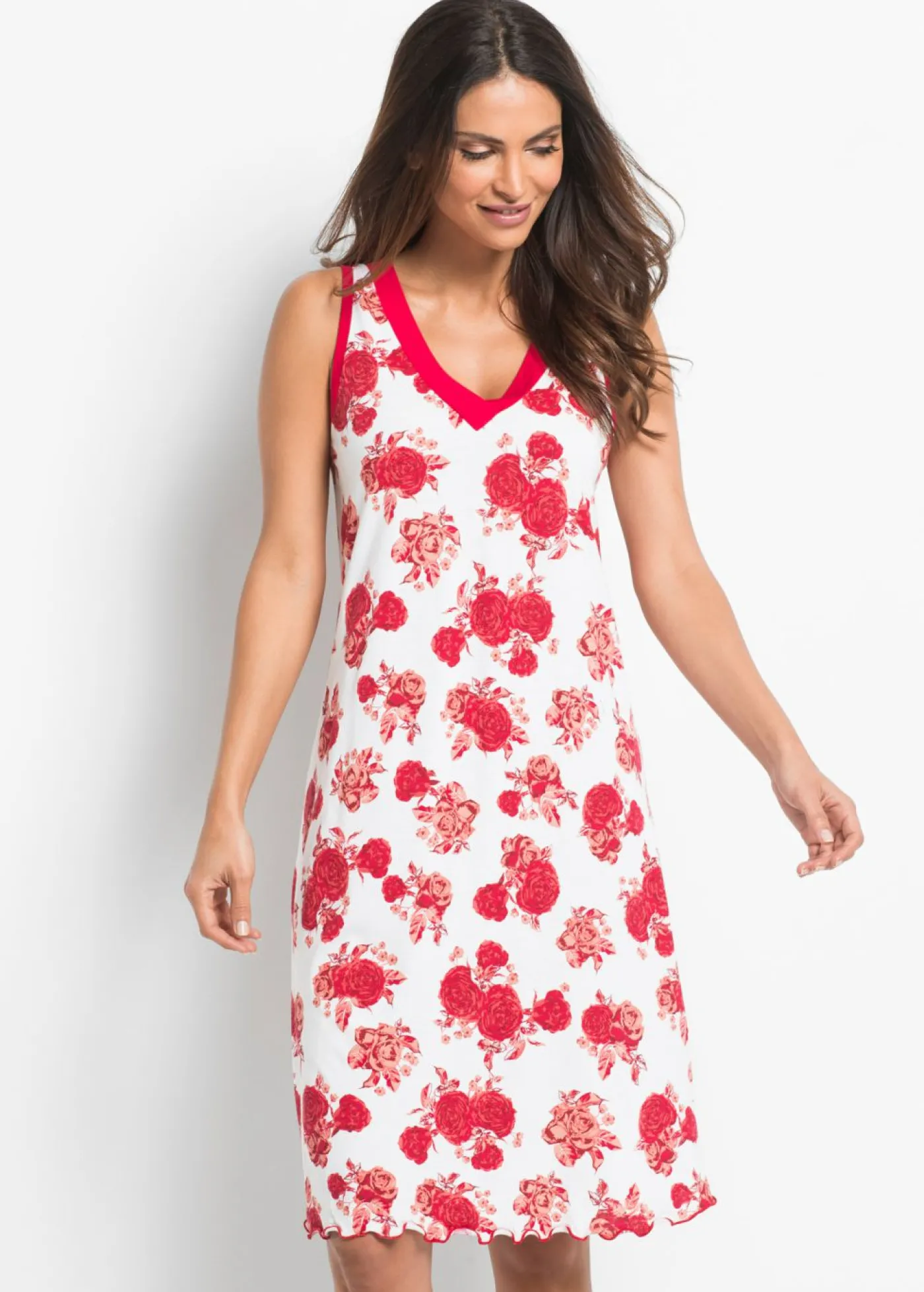 bonprix bonprix Camisón corto de suave mezcla de viscosa Blanco-rojo de flores Sale