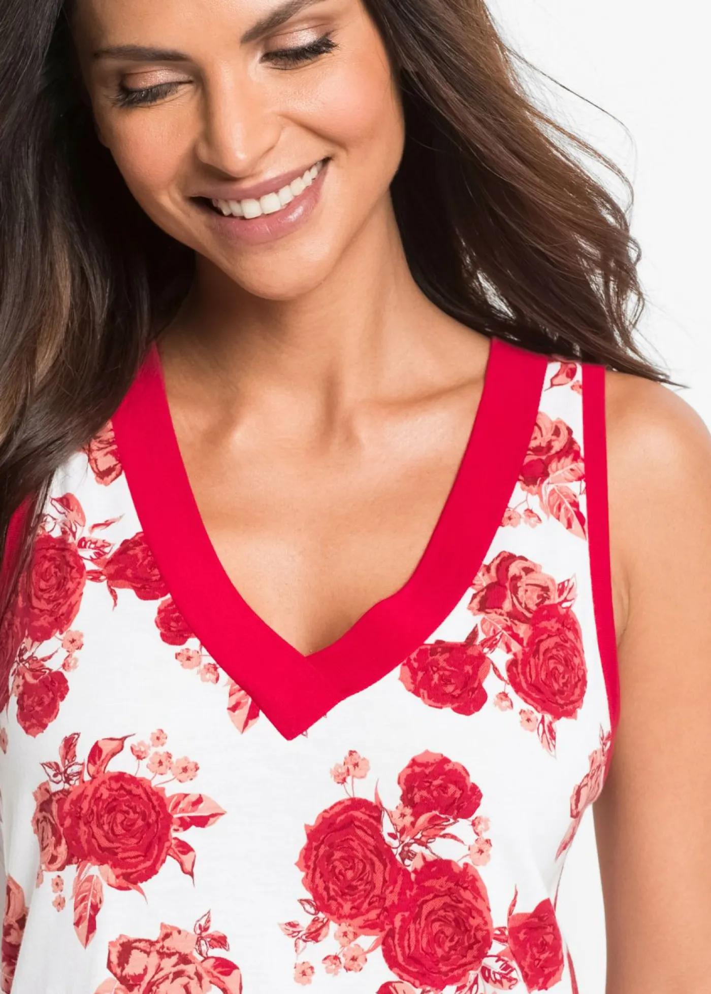 bonprix bonprix Camisón corto de suave mezcla de viscosa Blanco-rojo de flores Sale
