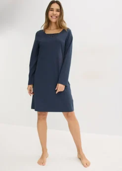 bonprix bonprix Camisón de algodón suave Azul intenso Discount