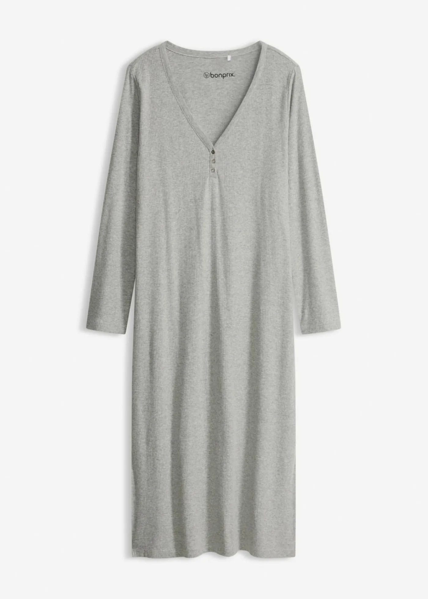 bonprix bonprix Camisón de canalé con botones Gris claro jaspeado New