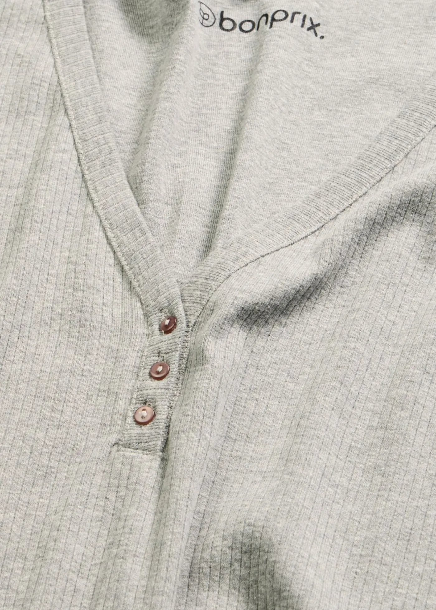 bonprix bonprix Camisón de canalé con botones Gris claro jaspeado New