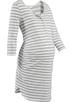 bonprix bonprix Camisón de lactancia de algodón Gris claro jaspeado-blanco lana de rayas Hot